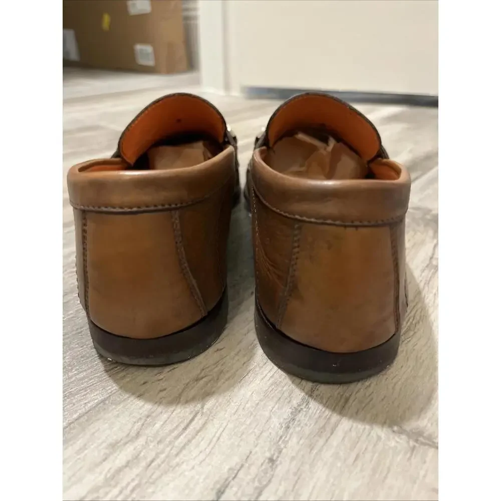 SANTONI MENS PENNY LOAFERS BROWN SIZE US 9D MADE IN ITALY GOOD CONDITION!
